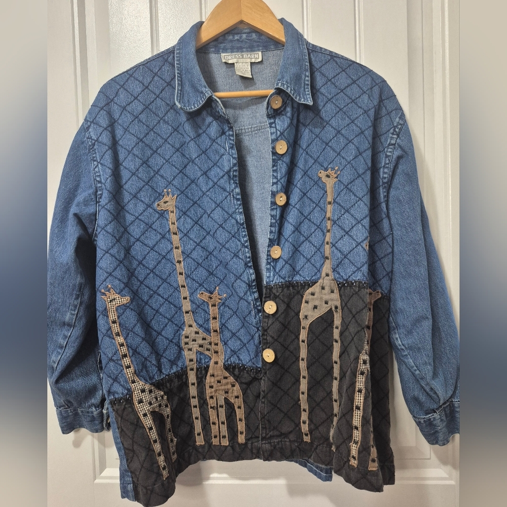 Vintage Plus Dress Barn Denim Giraffe Print Shirt  Womens Size 1X